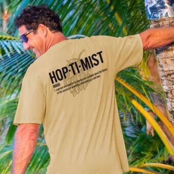 HOPTIMIST Pale Ale Dyed Short Sleeve Crew Tee by Crazy Shirts - Picture 1 of 5